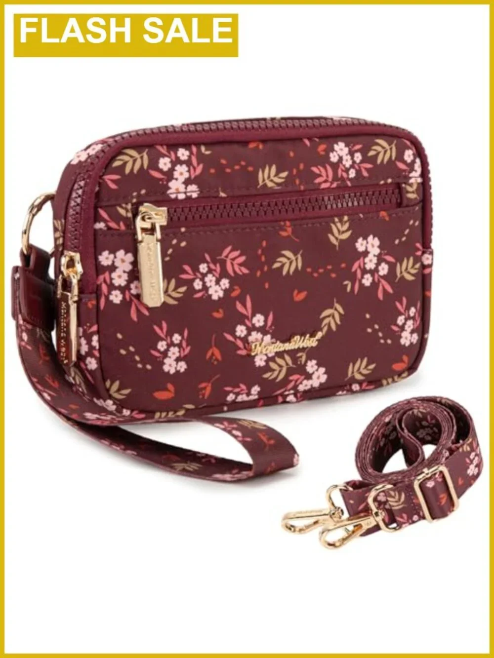 3-Zip Wristlet Purse for Women, RFID Blocking Wallet with Crossbody Strap,